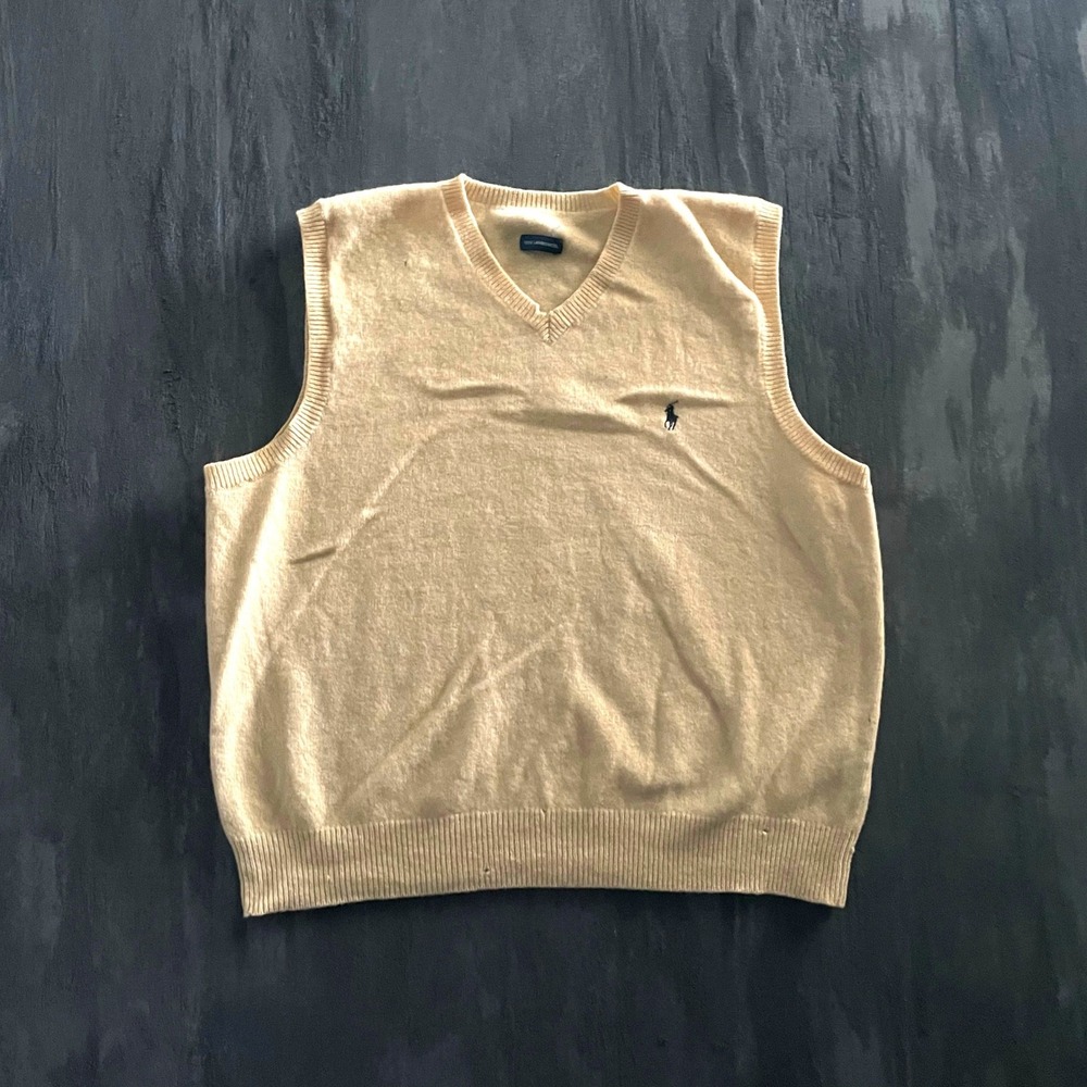vintage Polo Ralph Lauren Sweater Vest Mens L Beige 2000s Lambswool